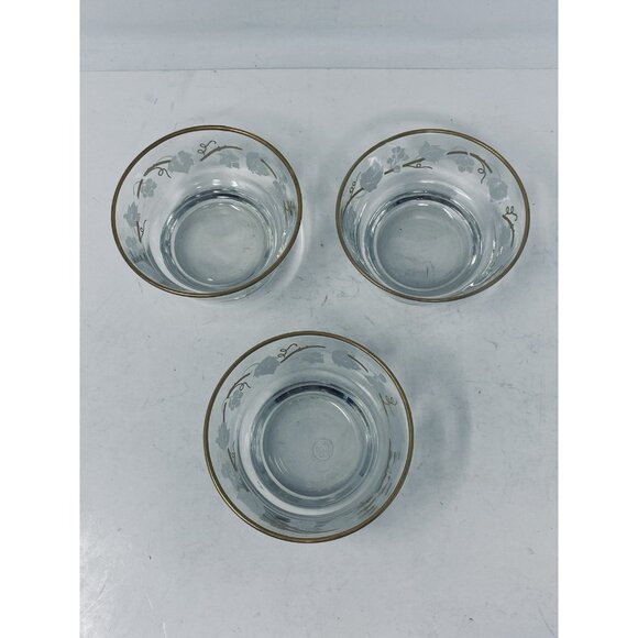 Vtg Libbey Ivy Bower Glass Fruit Dessert Bowl Set of 3 Gold Rim Etched Leaf - Picture 5 of 7